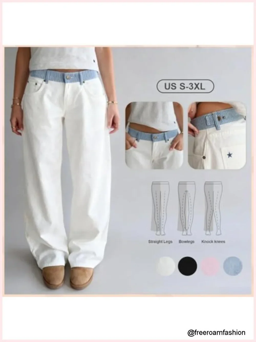 Adjustable Waist Wide Leg Jeans Casual Mid High Waisted Baggy Straight Leg